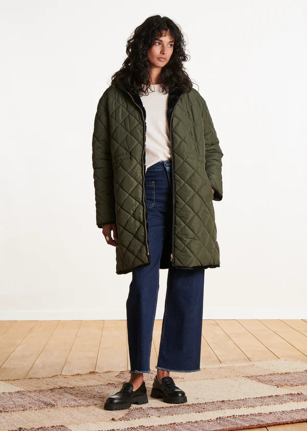 LA FEE MARABOUTEE LONG REVERSIBLE KHAKI PADDED COAT