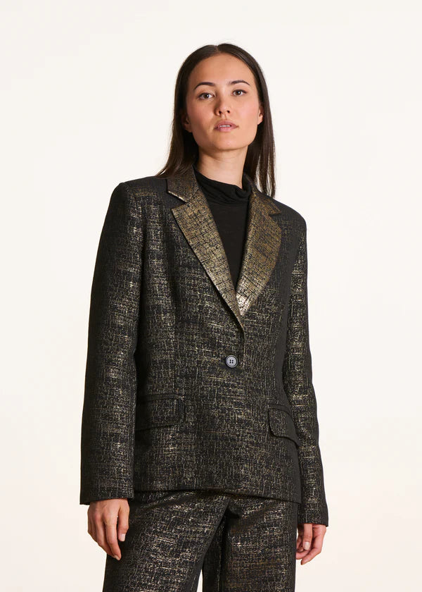 LA FEE MARABOUTEE BLACK AND GOLD JACQURED JACKET