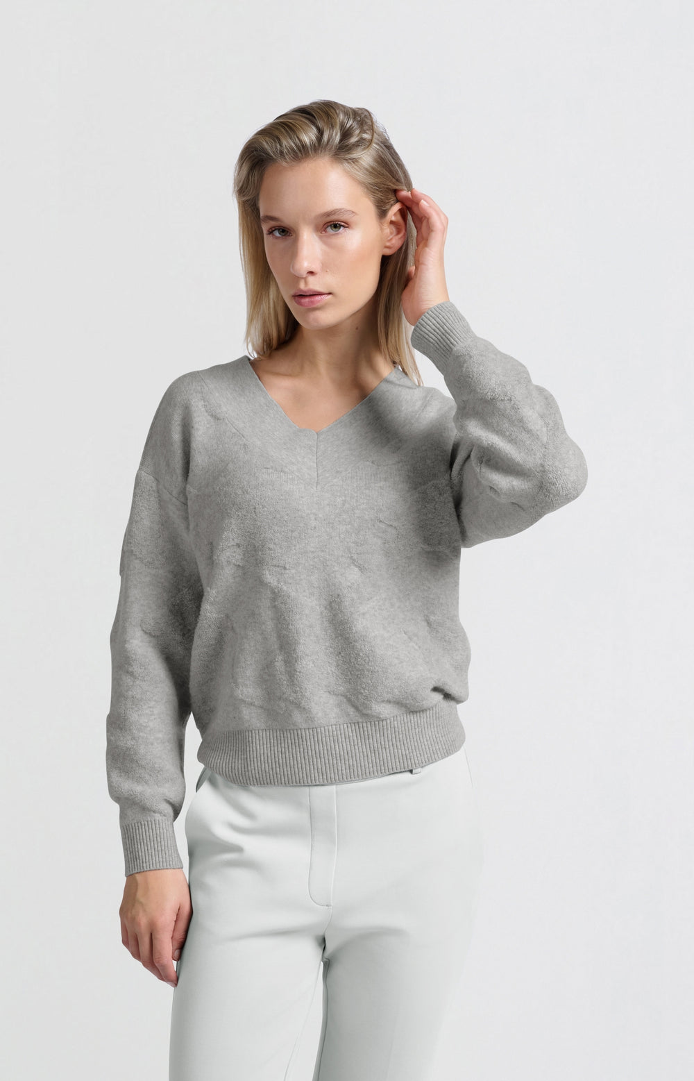 YAYA sweater with v-neck and textured pattern