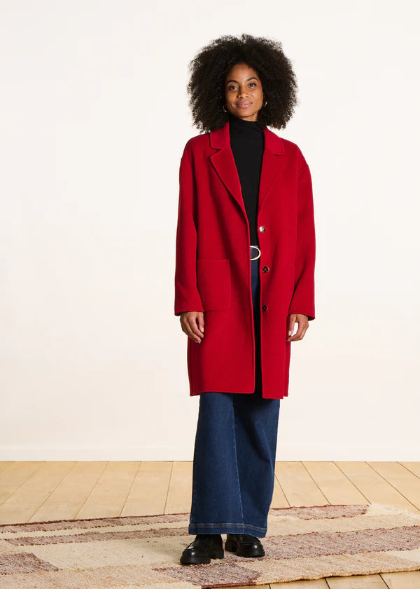 LA FEE MARABOUTEE MID LENGTH RED WOOL COAT