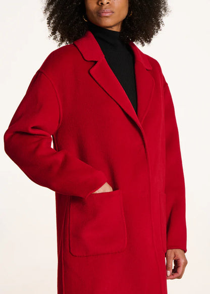 LA FEE MARABOUTEE MID LENGTH RED WOOL COAT
