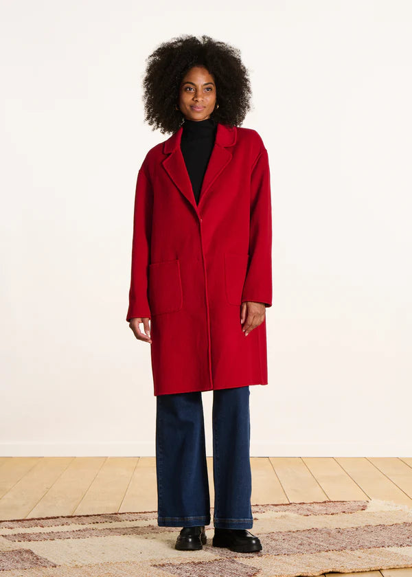 LA FEE MARABOUTEE MID LENGTH RED WOOL COAT
