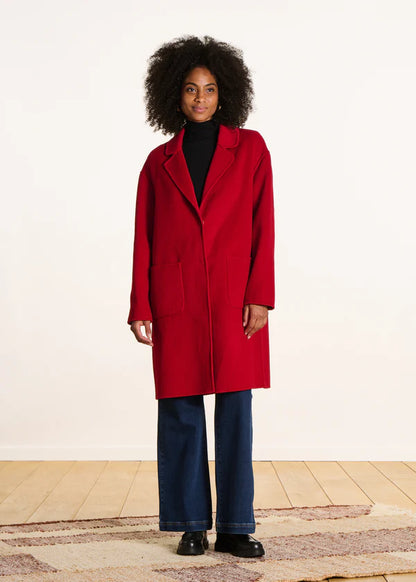 LA FEE MARABOUTEE MID LENGTH RED WOOL COAT