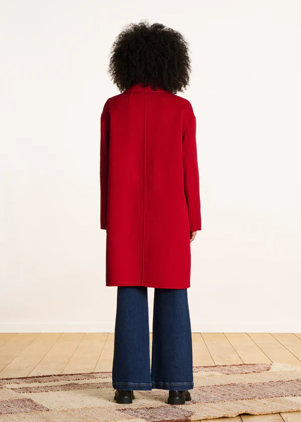 LA FEE MARABOUTEE MID LENGTH RED WOOL COAT