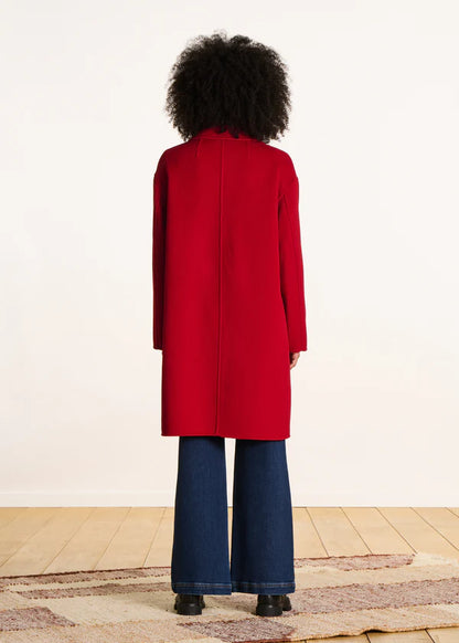 LA FEE MARABOUTEE MID LENGTH RED WOOL COAT