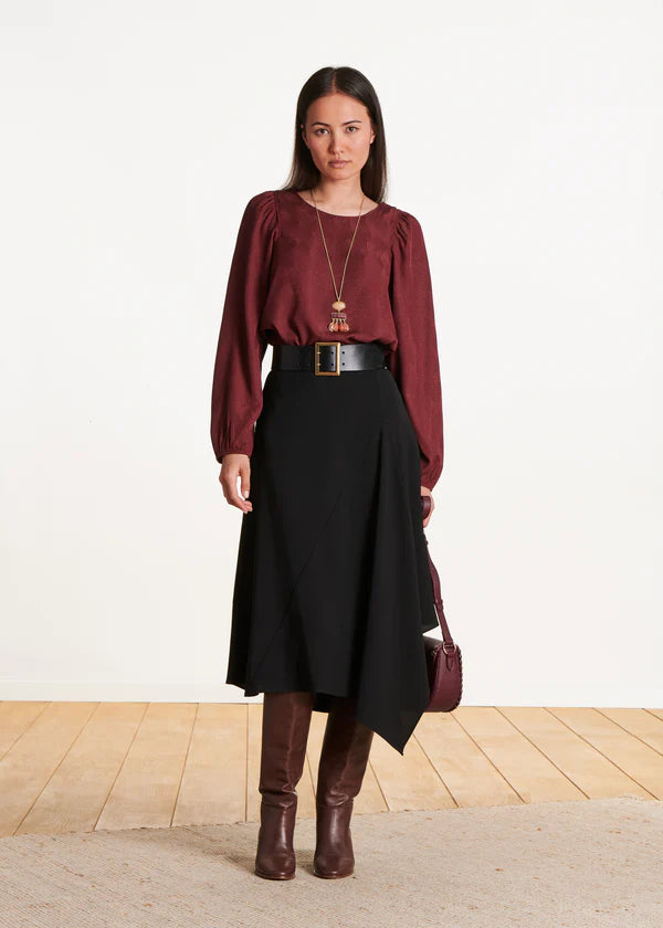 LA FEE MARABOUTEE BLACK ASYMMETRICAL MID LENGTH SKIRT