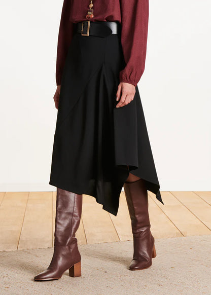 LA FEE MARABOUTEE BLACK ASYMMETRICAL MID LENGTH SKIRT