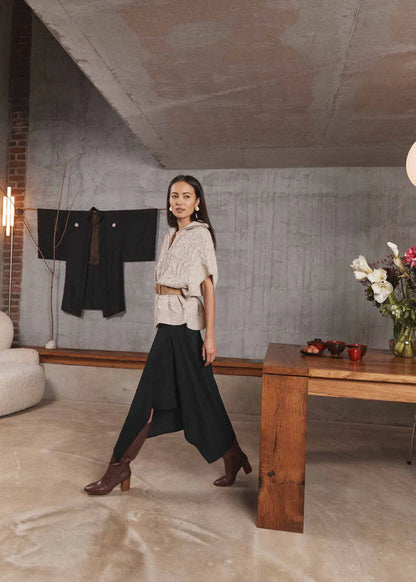 LA FEE MARABOUTEE BLACK ASYMMETRICAL MID LENGTH SKIRT