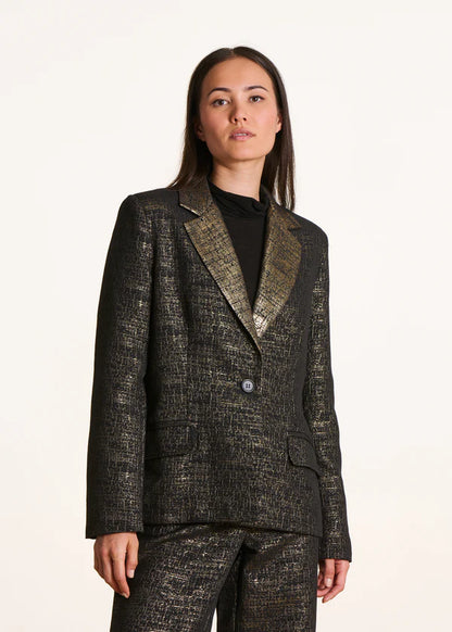 LA FEE MARABOUTEE BLACK AND GOLD JACQURED JACKET