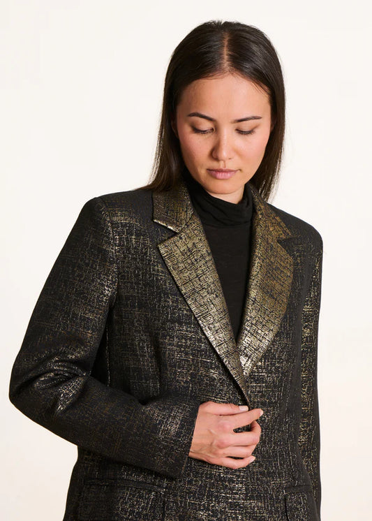 LA FEE MARABOUTEE BLACK AND GOLD JACQURED JACKET