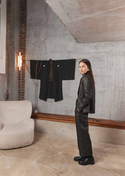 LA FEE MARABOUTEE BLACK AND GOLD JACQURED JACKET