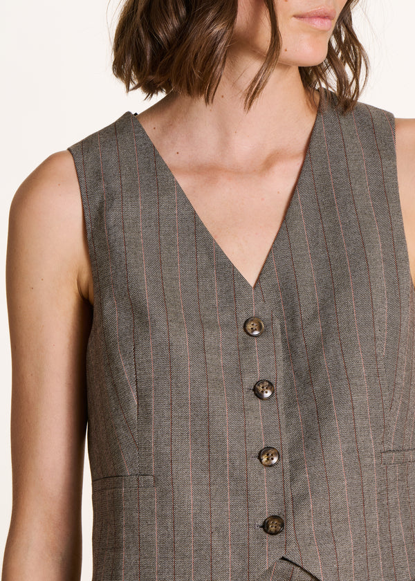 LA FEE MARABOUTEE GREY STRIPED SLEEVELESS BLAZER