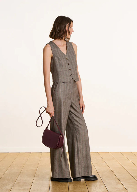 LA FEE MARABOUTEE GREY STRIPED SLEEVELESS BLAZER