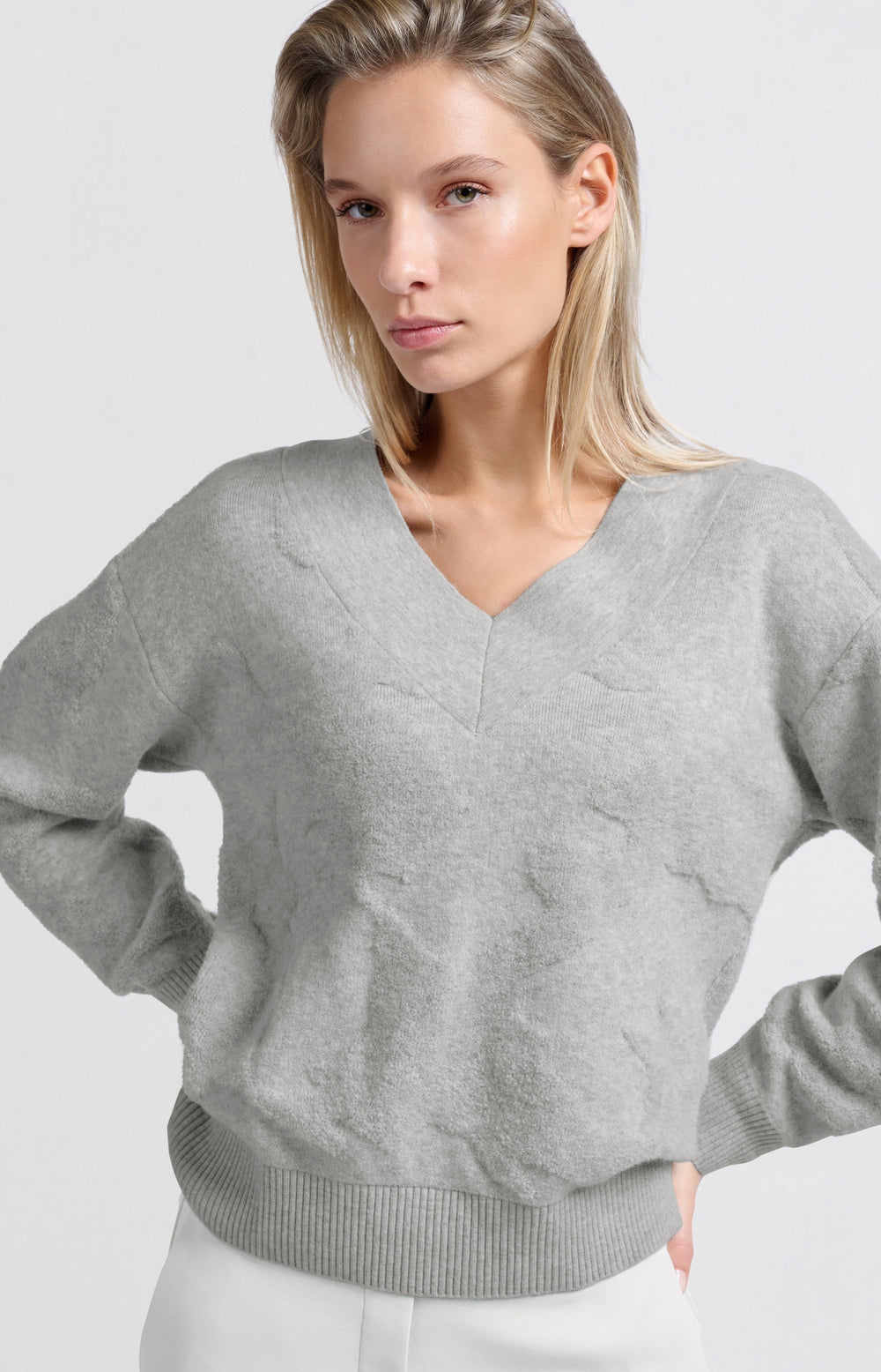 YAYA sweater with v-neck and textured pattern