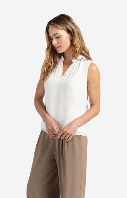 YAYA sleeveless top with ruffled collar