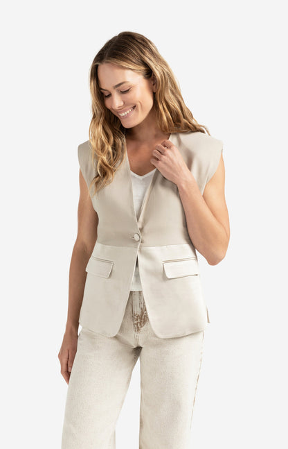 YAYA sleeveless blazer with satin details
