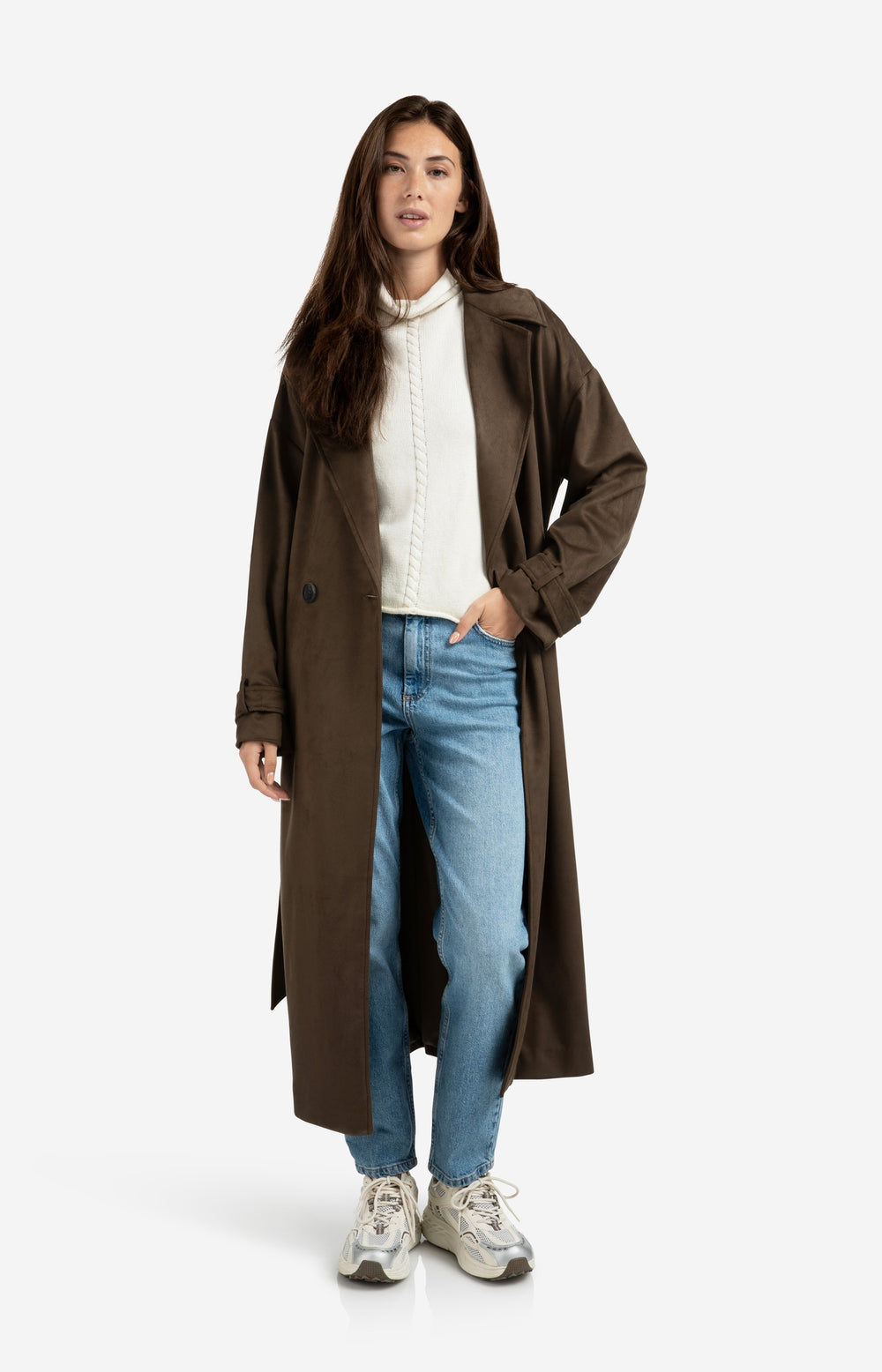 YAYA Brown suedine coat with belt