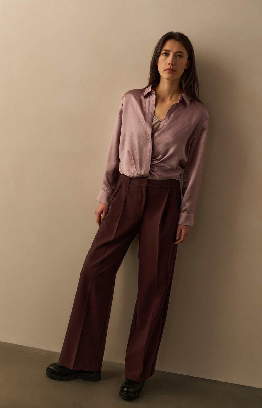YAYA cropped satin blouse
