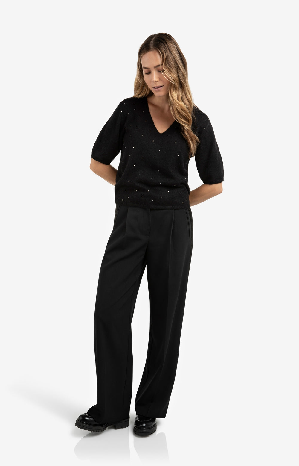 YAYA soft v-neck sweater with rhinestone detail