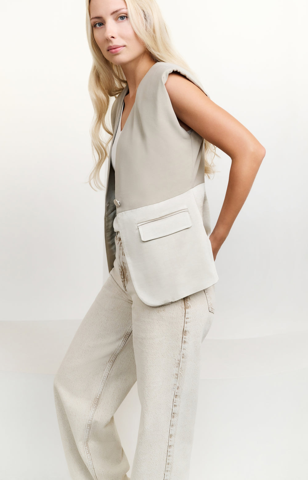 YAYA sleeveless blazer with satin details