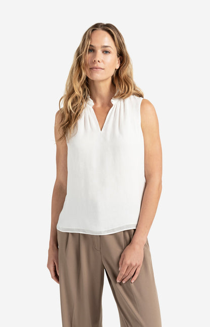 YAYA sleeveless top with ruffled collar