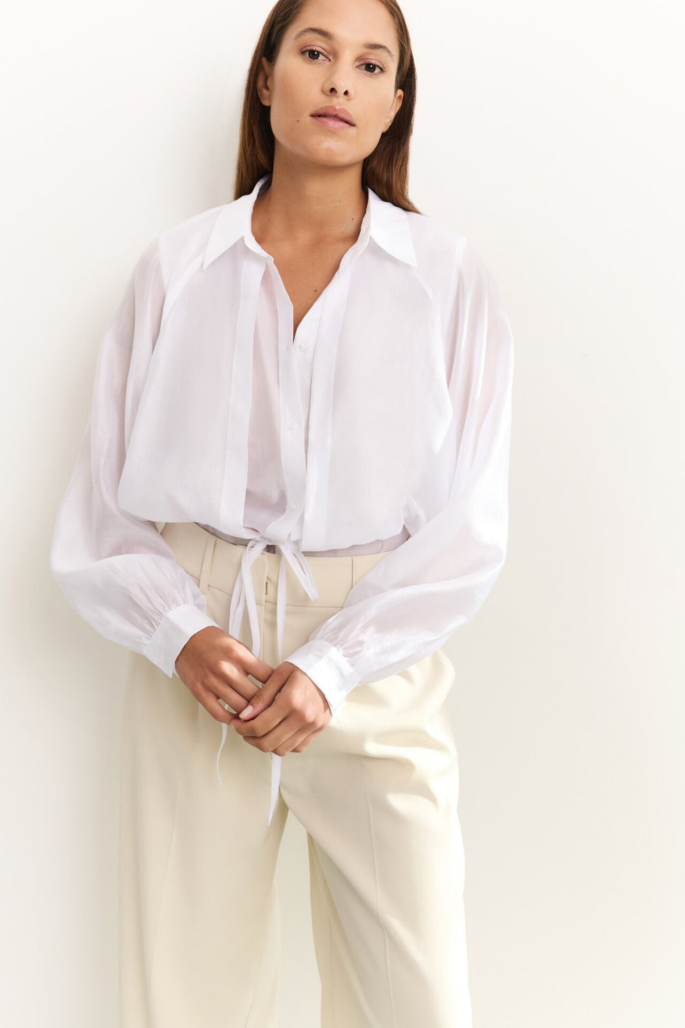 YAYA subtle shiny blouse with double layer