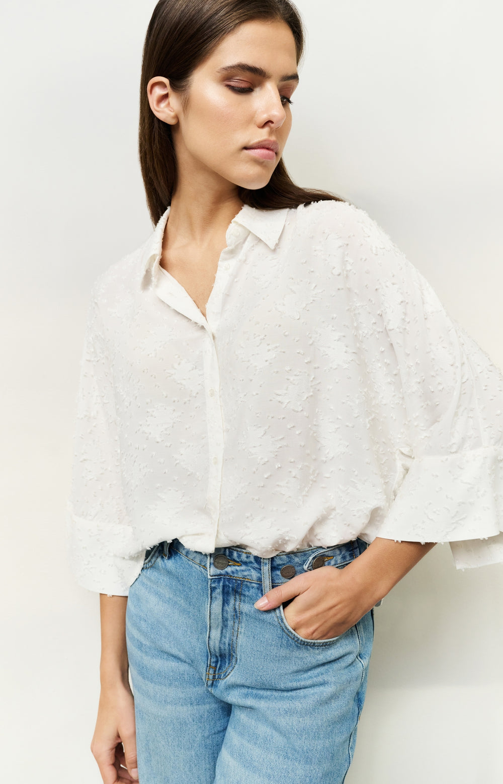 YAYA cropped airy blouse